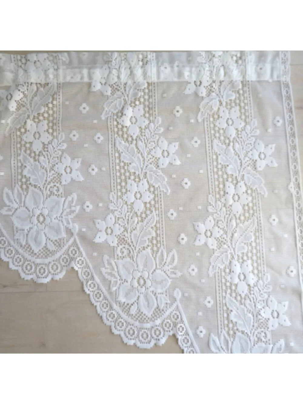 Vintage White Lace Window Valance 68x36 Floral Scalloped Edge Made In USA